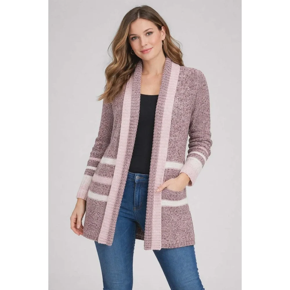 CJ Banks Long Cardigan Sweater Plus Size 2X  Purple Open Front Duster Preppy NWT